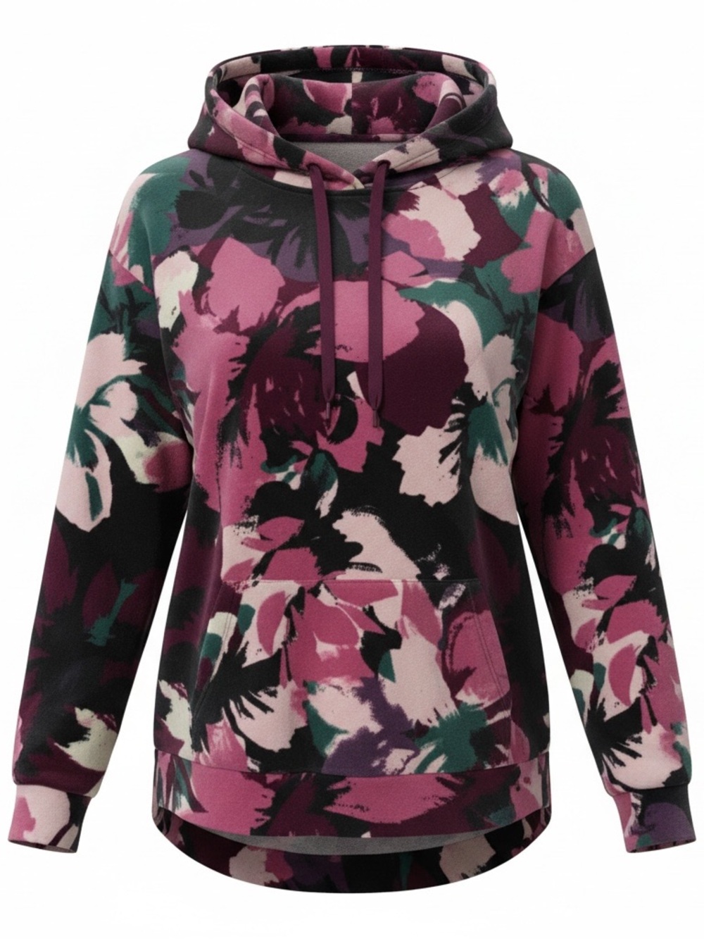 Floral Hooded Pullover Sweatshirt - Pink & Green Hand Crafted